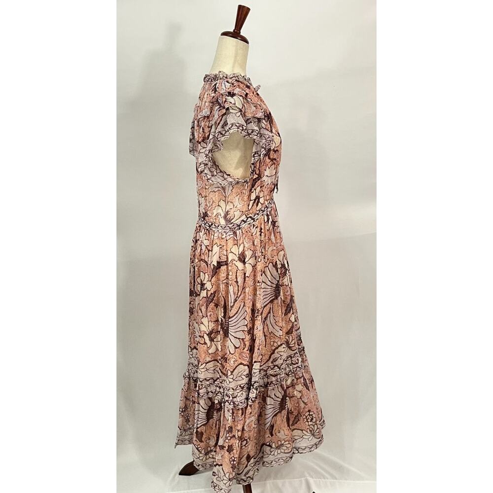 ULLA JOHNSON Sz 10 Celestia Blush Pink Print Silk Short Sleeve Midi Dress - Picture 6 of 12